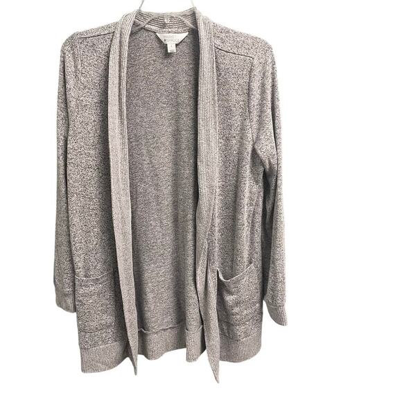Market & Spruce Sz Large Gray Marled Open Sweater Cardigan Long Pockets Soft - Picture 1 of 3
